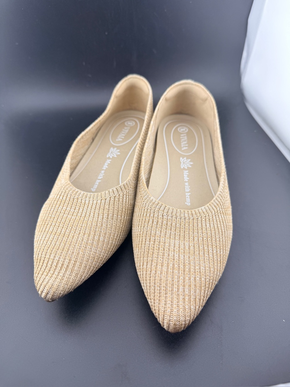 Vivaia Aria 5° Hemp Pointed-Toe Ballet Flats size 38 (7)